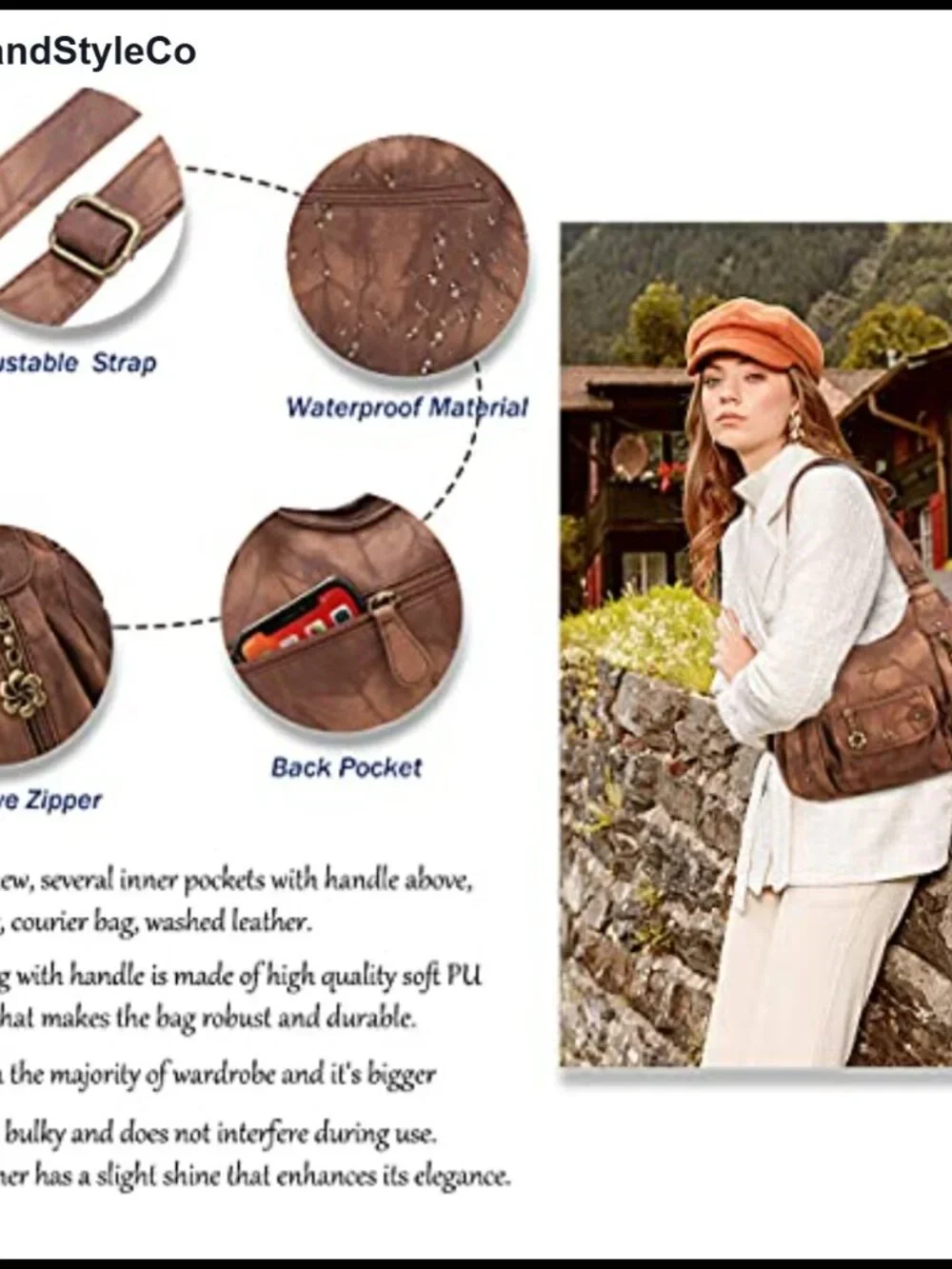PU Leather Hobo Shoulder Bag Crossbody Purse Top Handle Handbag